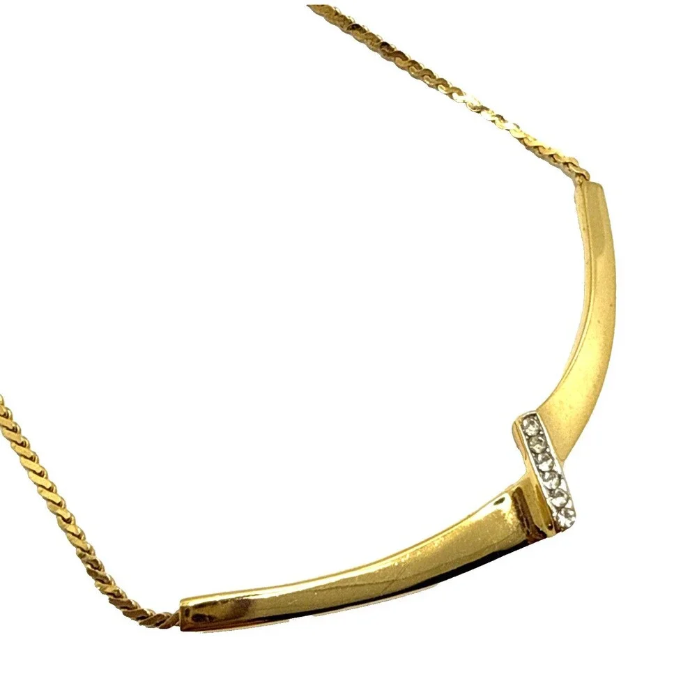 Vintage CROWN TRIFARI Gold Tone Rhinestone Choker Necklace 1970s 15